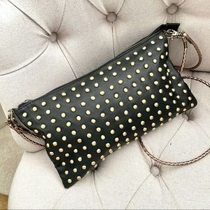 🖤 New black faux leather gold stud clutch shoulder crossbody bag